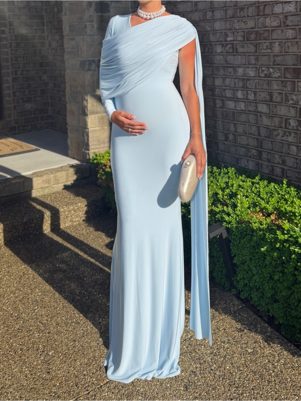 Club London light Blue Draped Evening Gown